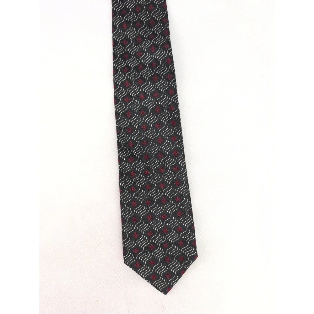 Monsieur Givenchy Necktie Navy Blue Vintage Silk Geometric Wavy Pattern Tie